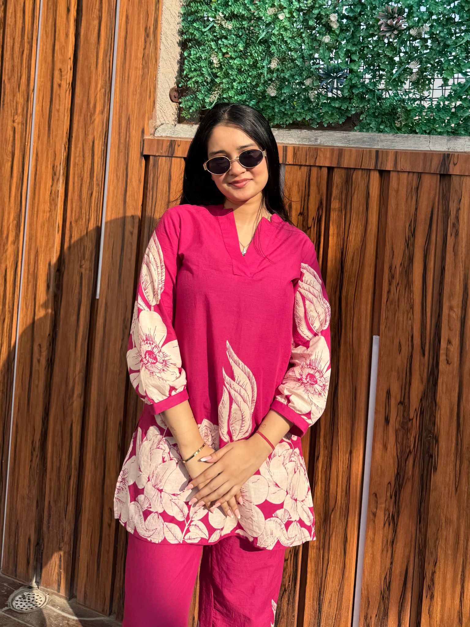 Pink Gulzar Co-ord Set with Bold Floral Motifs