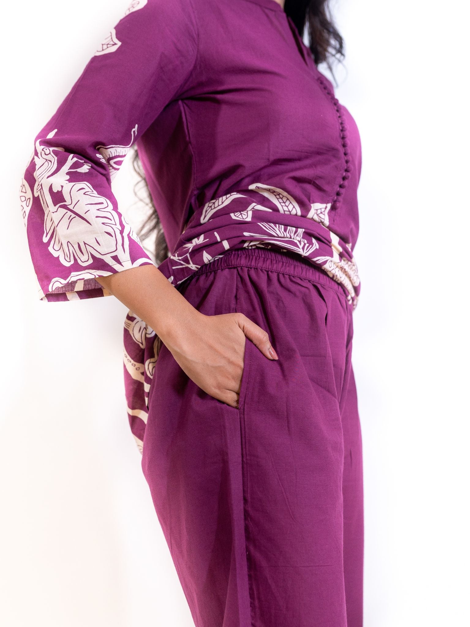 Purple Hastin Co-ord Set with Elephant and Floral Prints