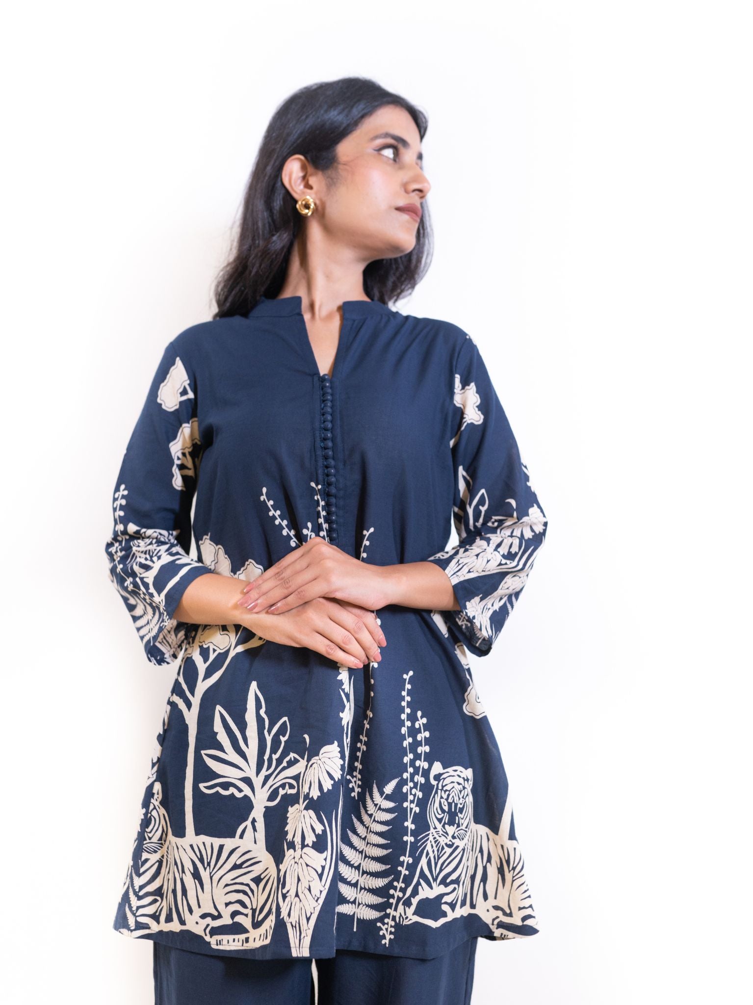 Blue Bagh Co-ord Set with Animal and Floral Prints
