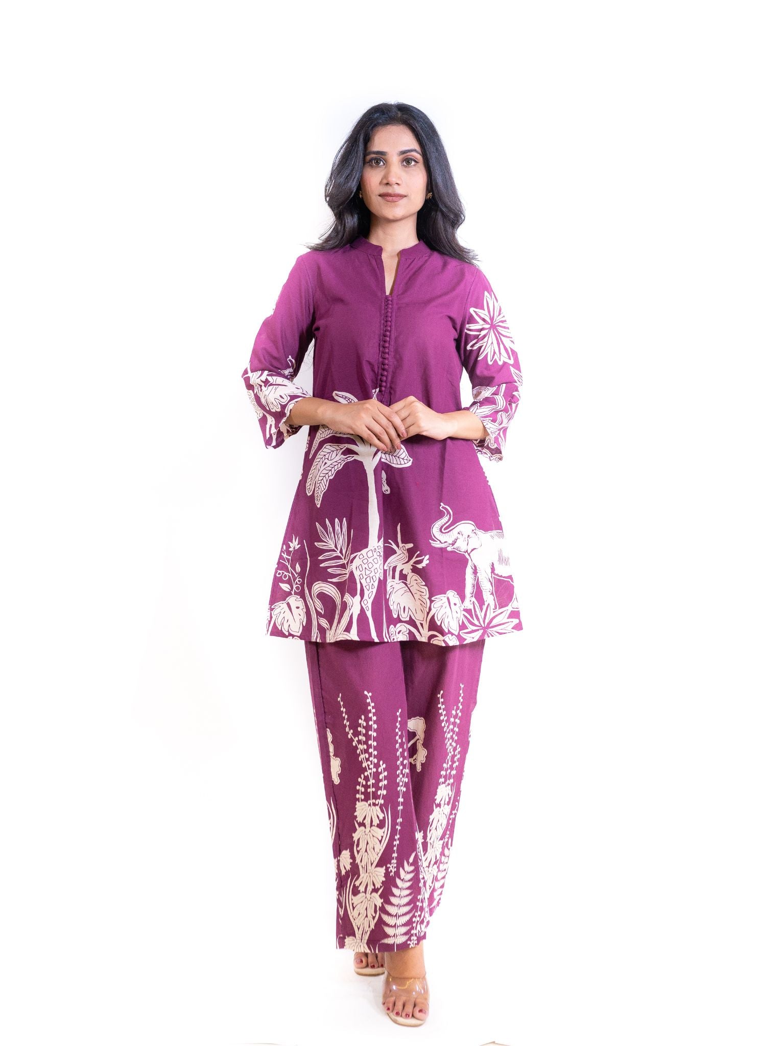 Purple Hastin Co-ord Set with Elephant and Floral Prints