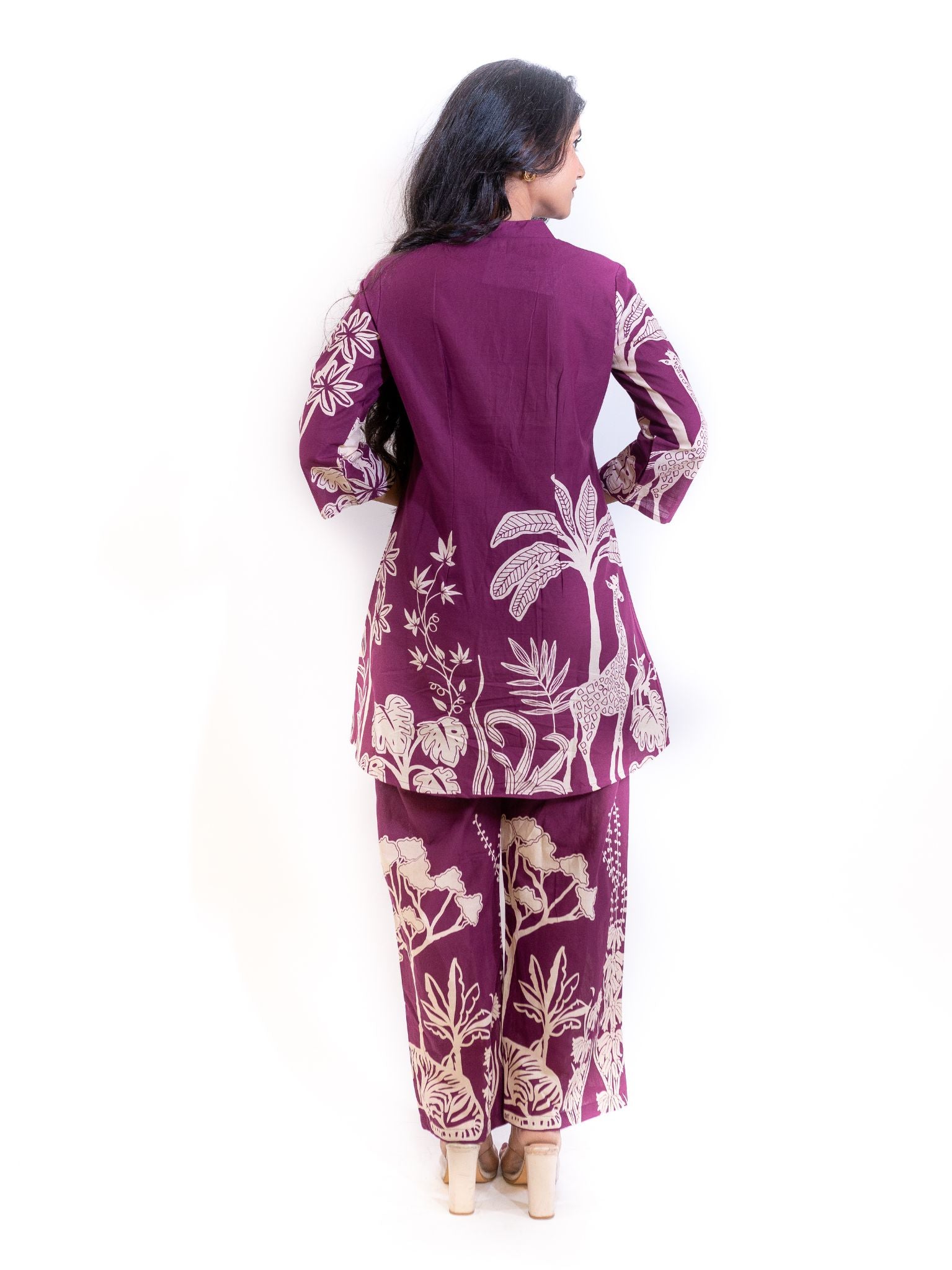 Purple Hastin Co-ord Set with Elephant and Floral Prints