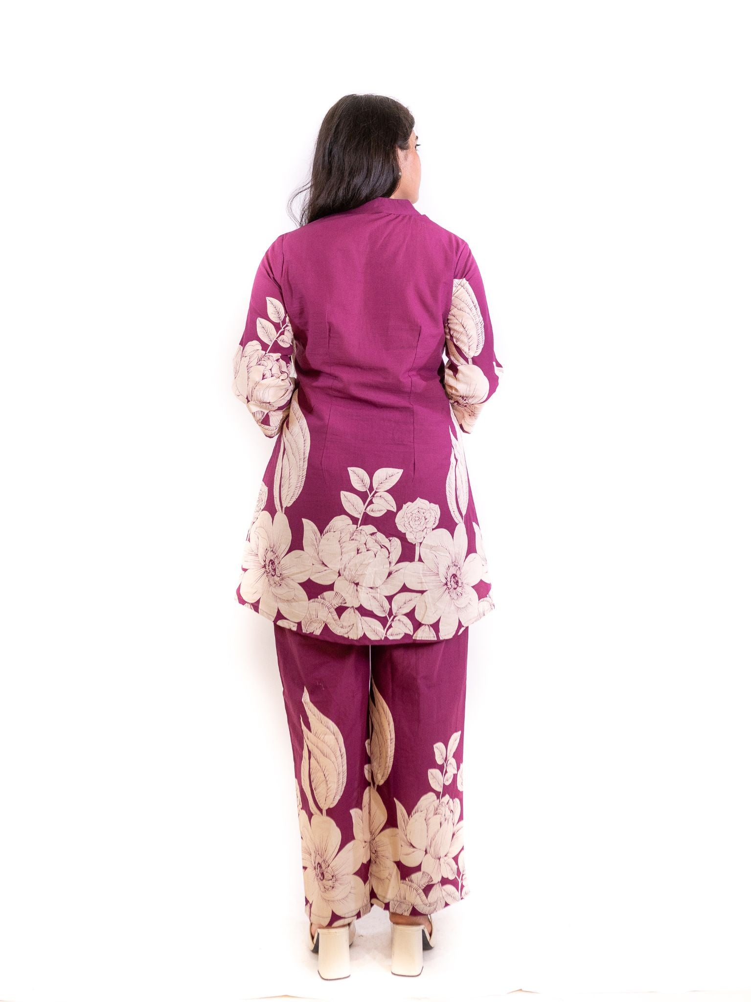 Purple Gulzar Co-ord Set with Ivory Floral Detailing