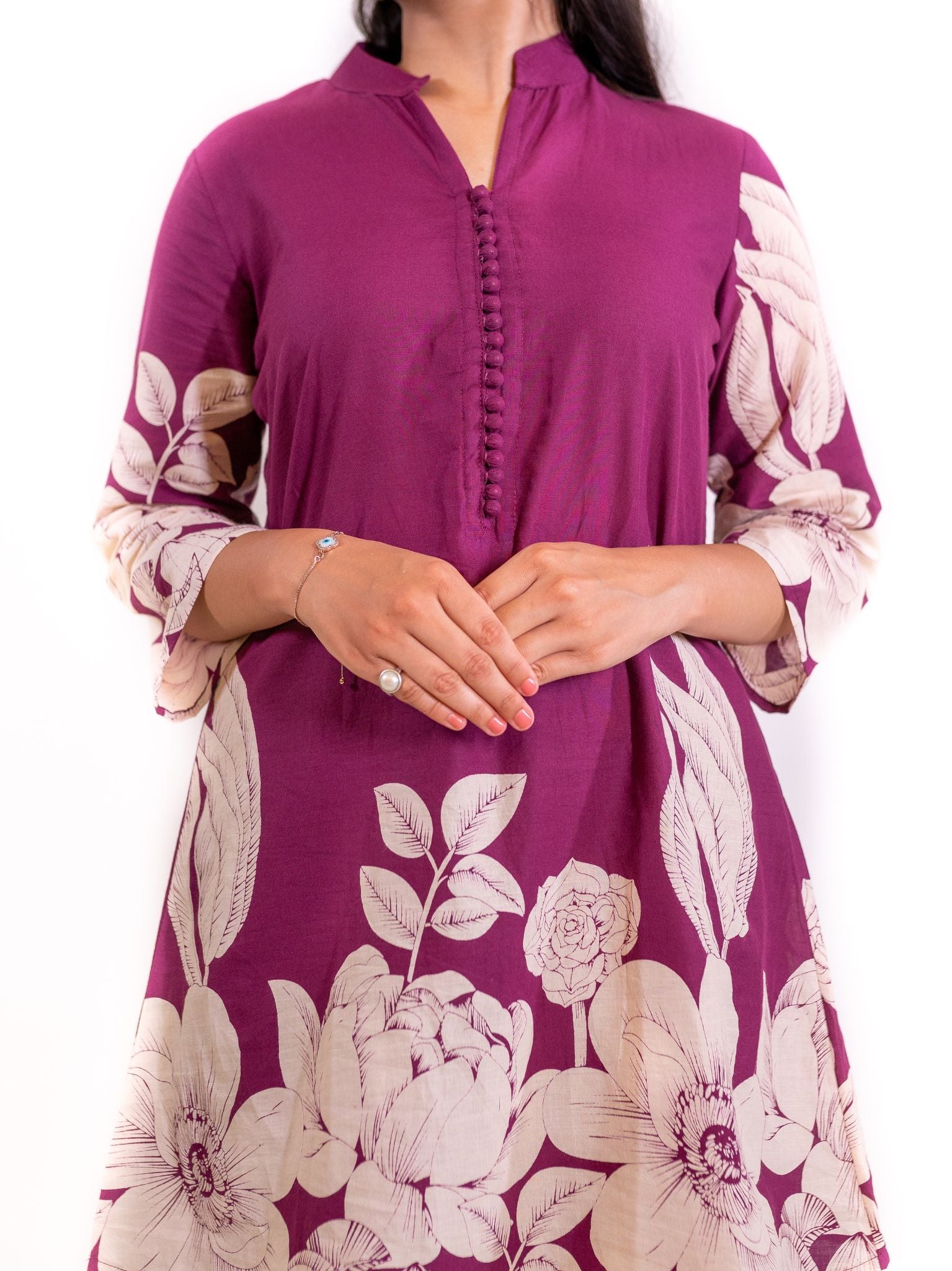 Purple Gulzar Co-ord Set with Ivory Floral Detailing