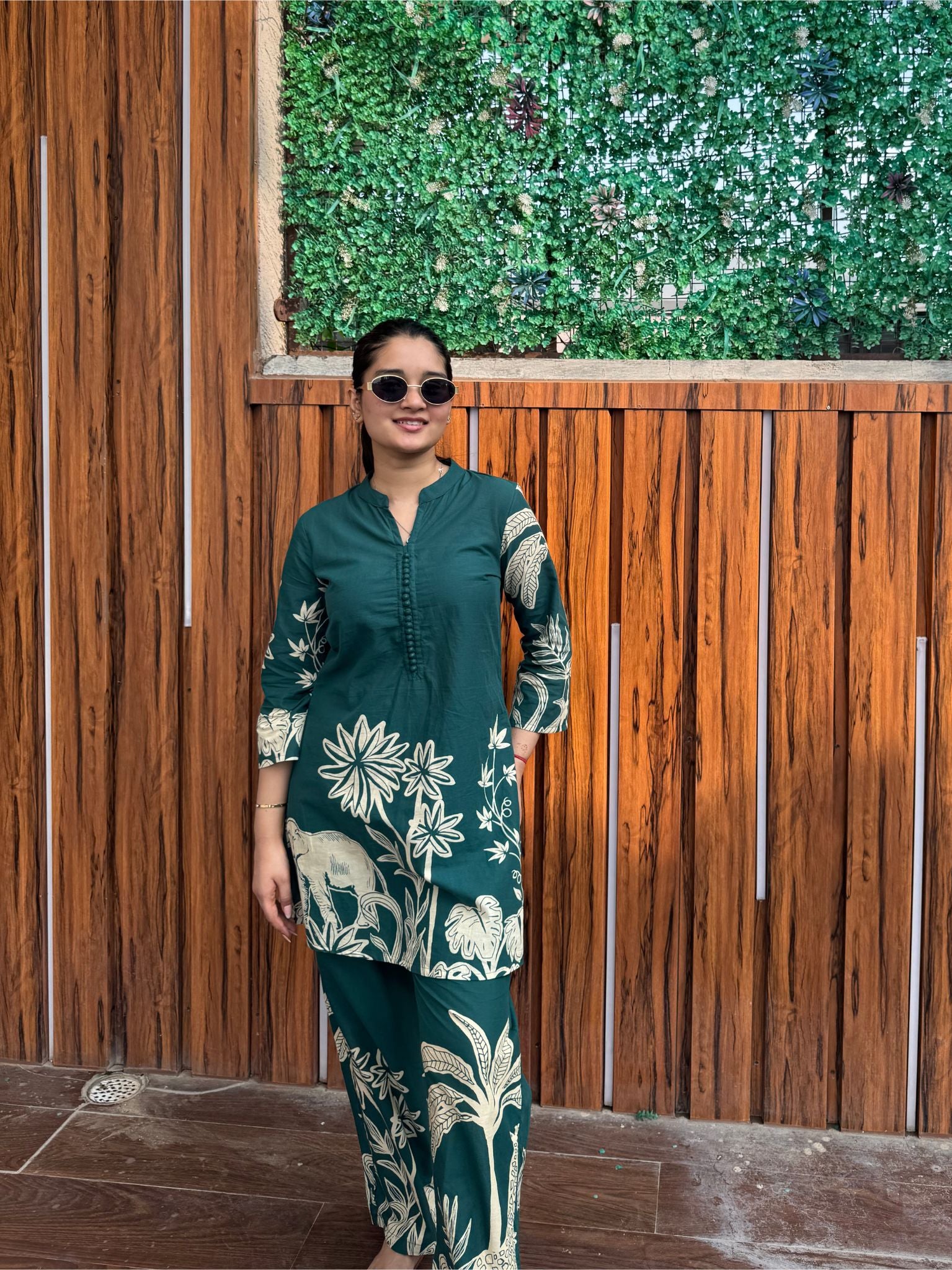 Teal Blue Hastin Co-ord Set with Elephant and Floral Prints