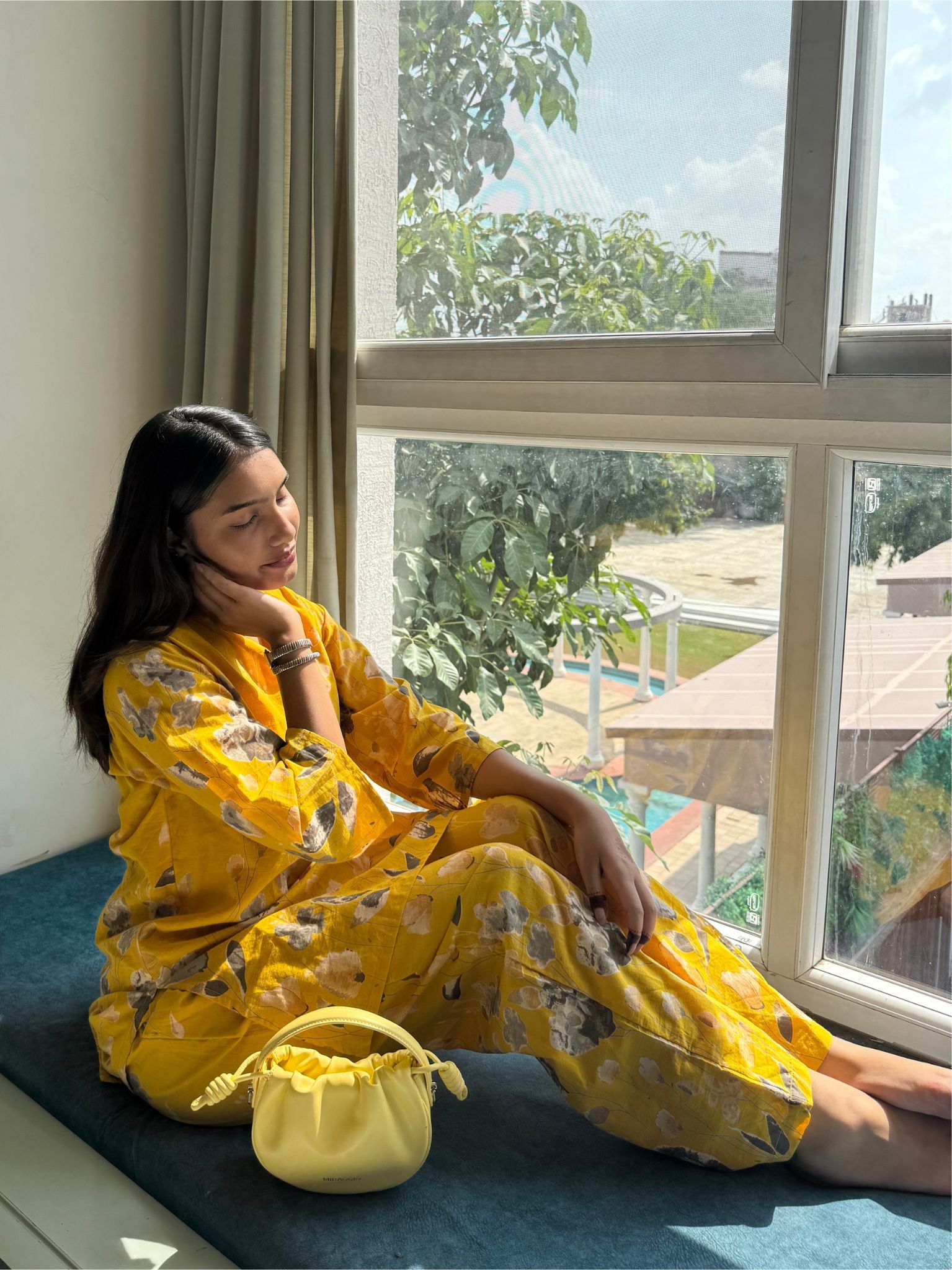 Yellow Floral Bageecha Co-ord Set with Kurti and Straight Pants