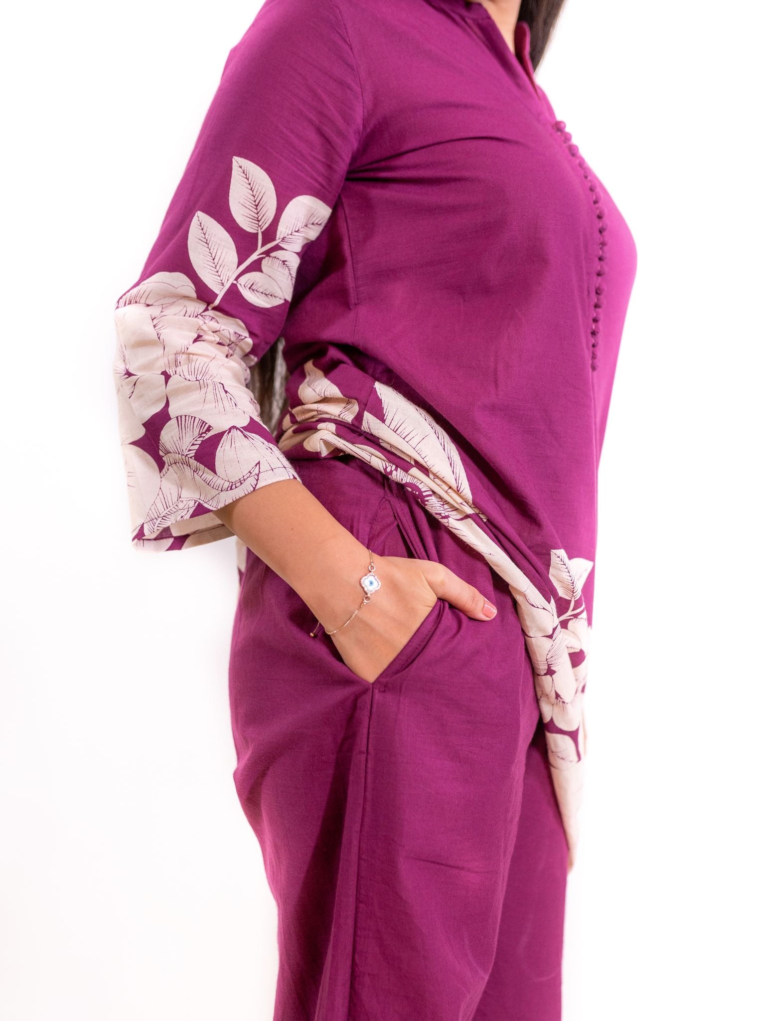 Purple Gulzar Co-ord Set with Ivory Floral Detailing