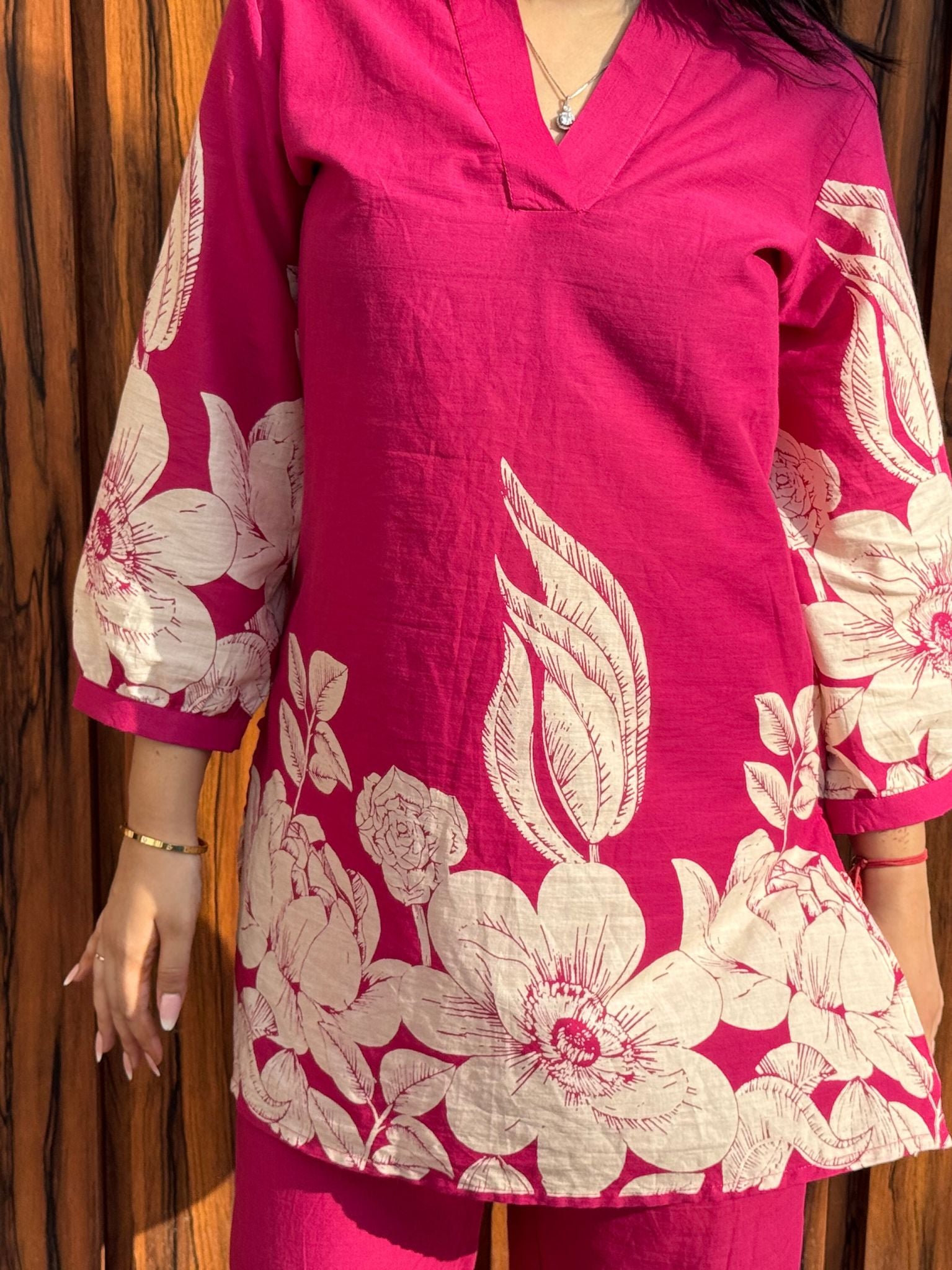 Pink Gulzar Co-ord Set with Bold Floral Motifs