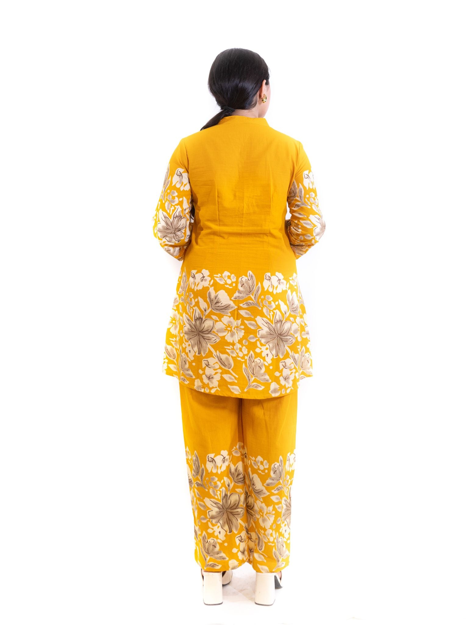 Yellow Floral Mehak Co-ord Set with Stylish Kurti Pants