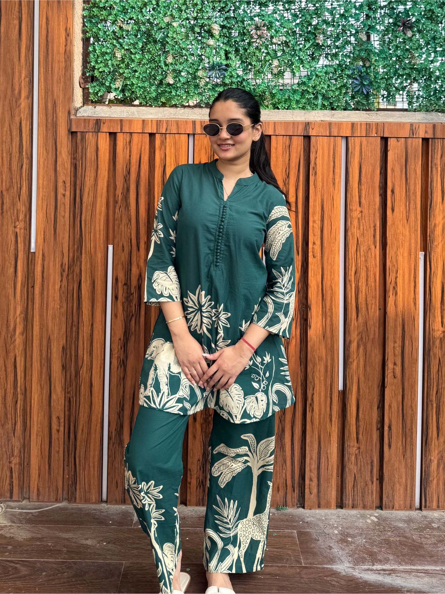 Teal Blue Hastin Co-ord Set with Elephant and Floral Prints