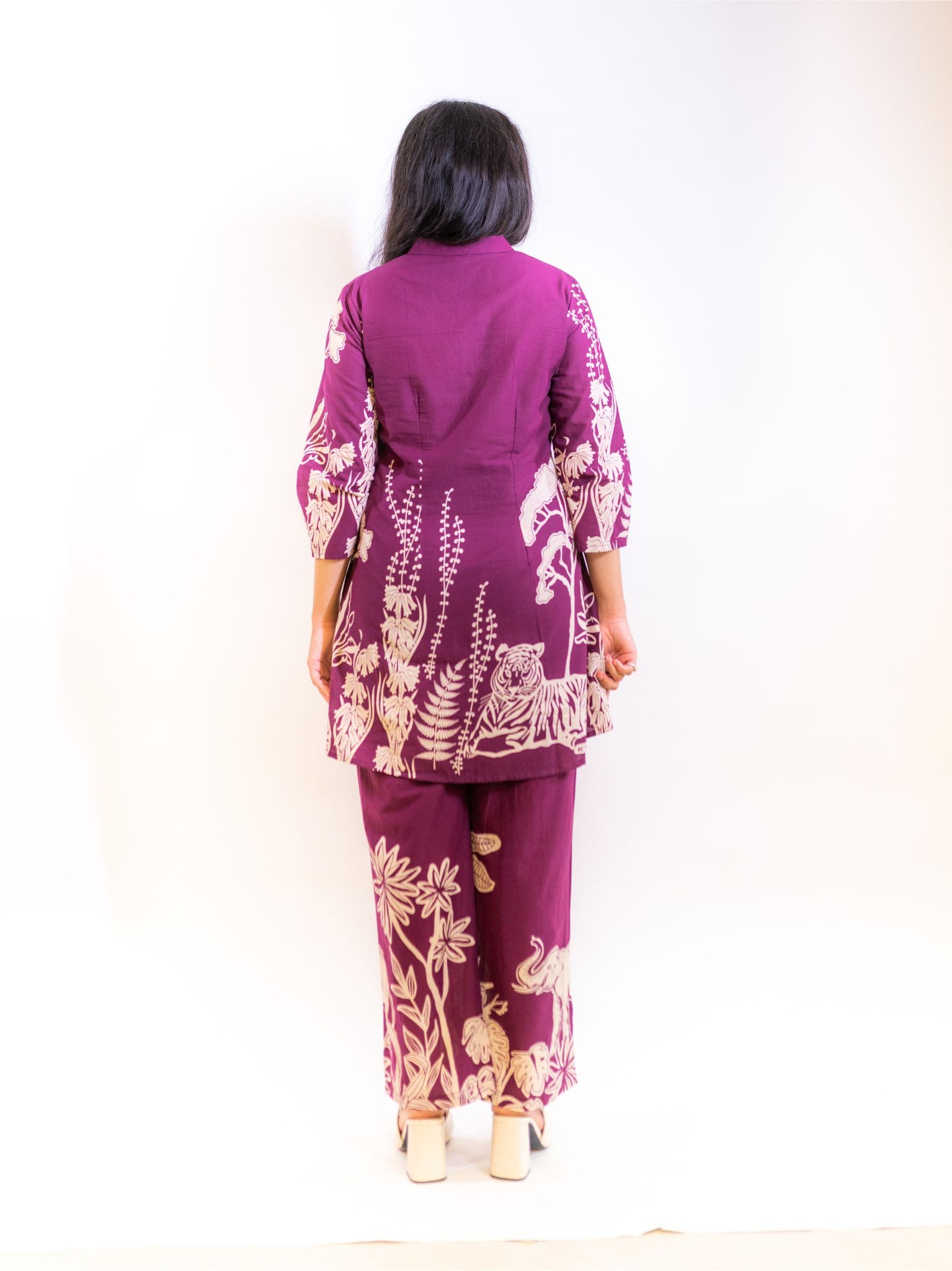 Purple Bagh Co-ord Set with Animal and Floral Prints