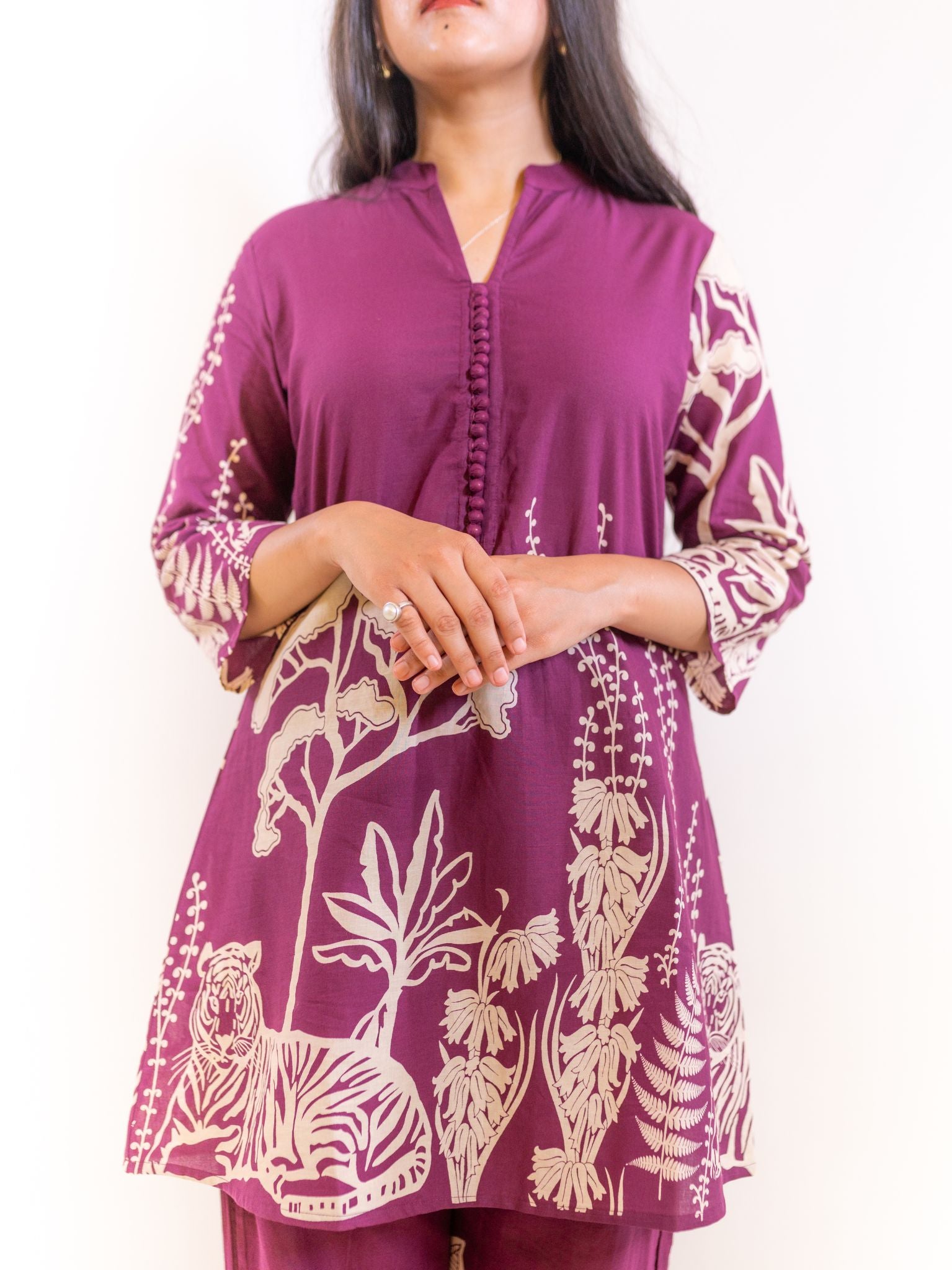 Purple Bagh Co-ord Set with Animal and Floral Prints