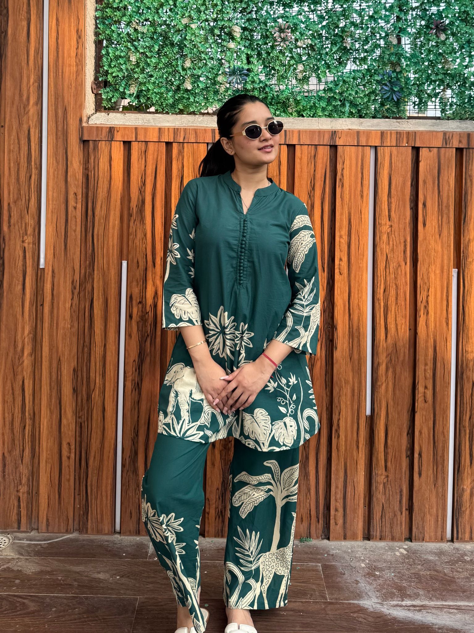 Teal Blue Hastin Co-ord Set with Elephant and Floral Prints