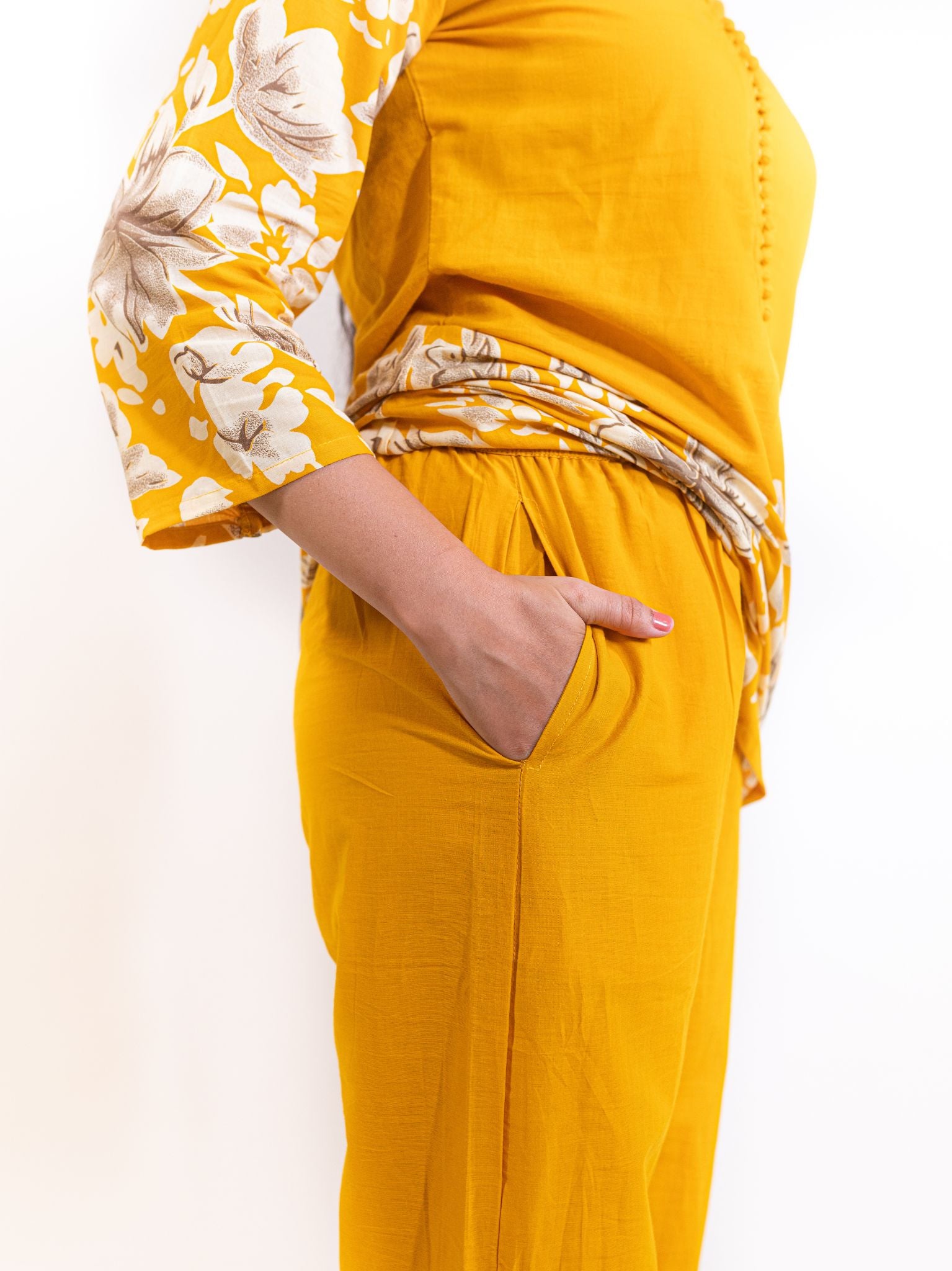 Yellow Floral Mehak Co-ord Set with Stylish Kurti Pants