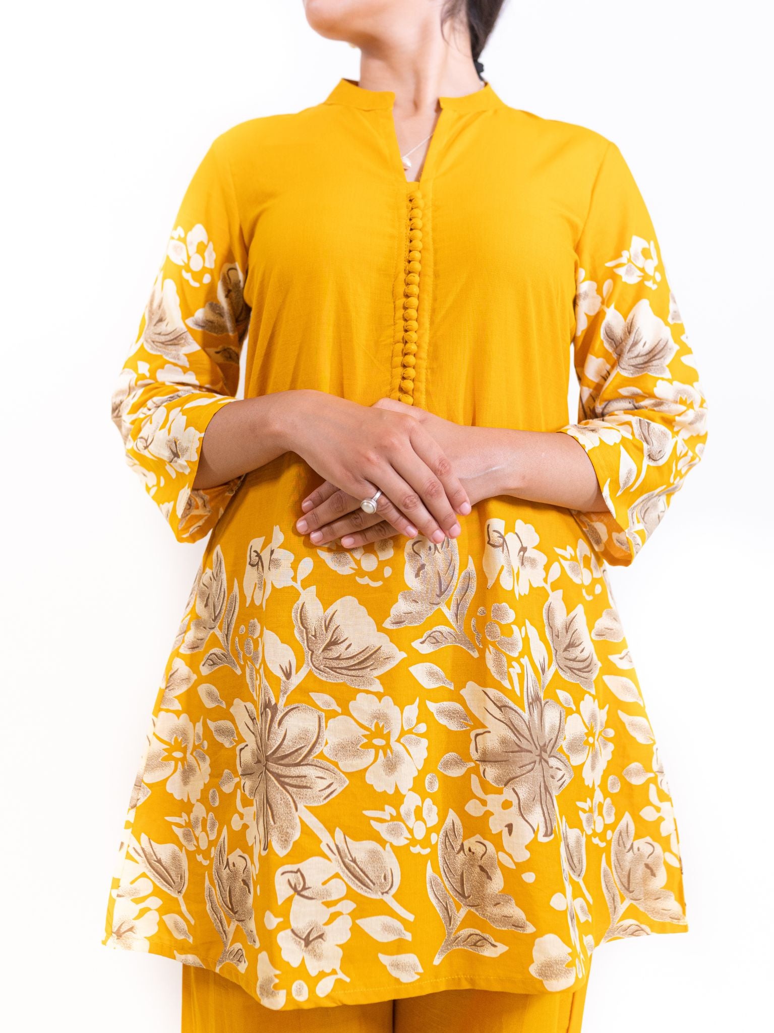 Yellow Floral Mehak Co-ord Set with Stylish Kurti Pants