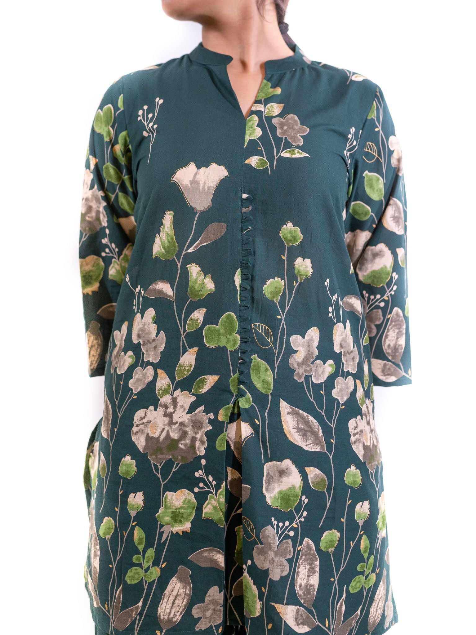 Green Floral Bageecha Co-ord Set with Kurti and Pants