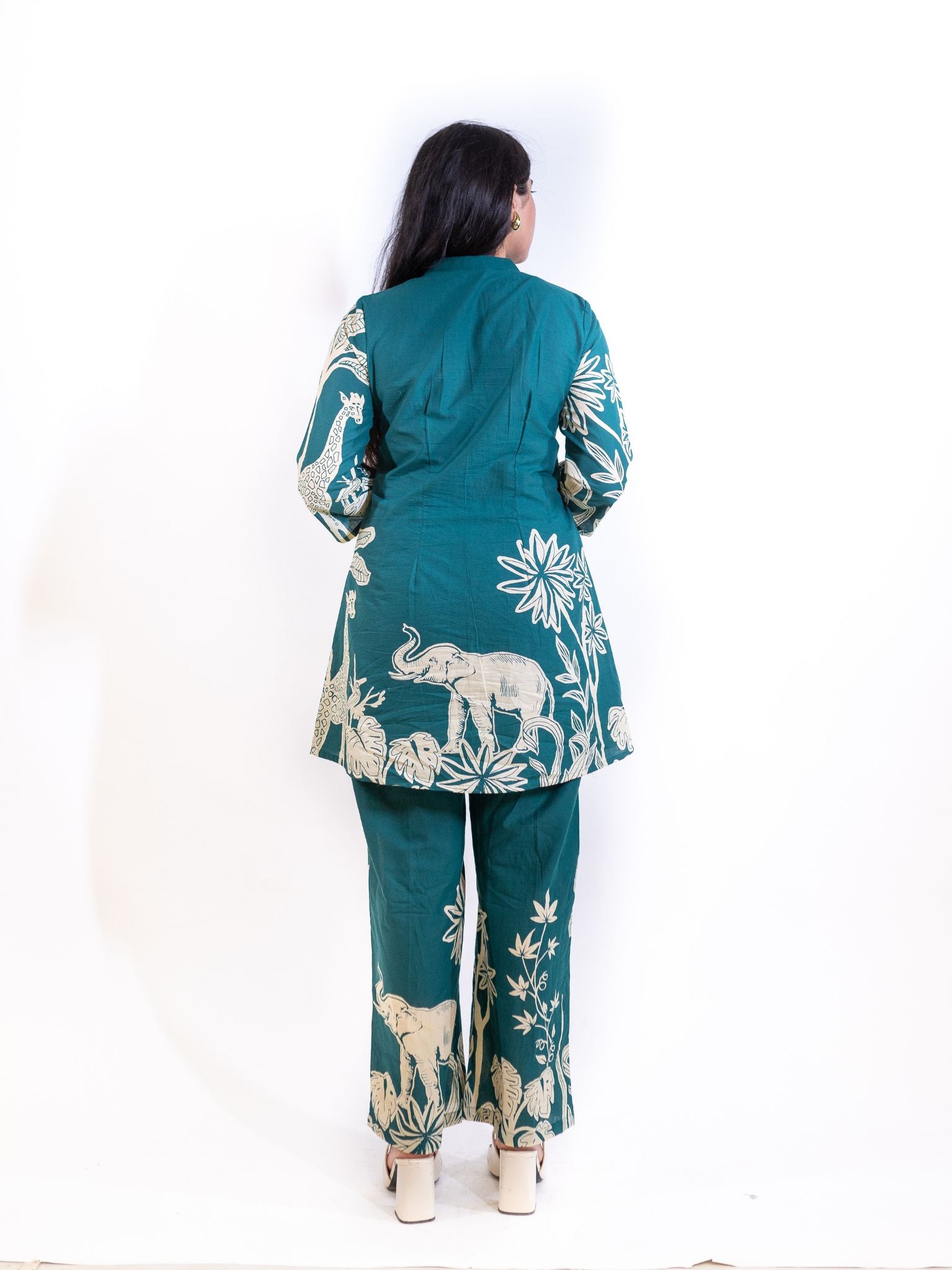 Teal Blue Hastin Co-ord Set with Elephant and Floral Prints