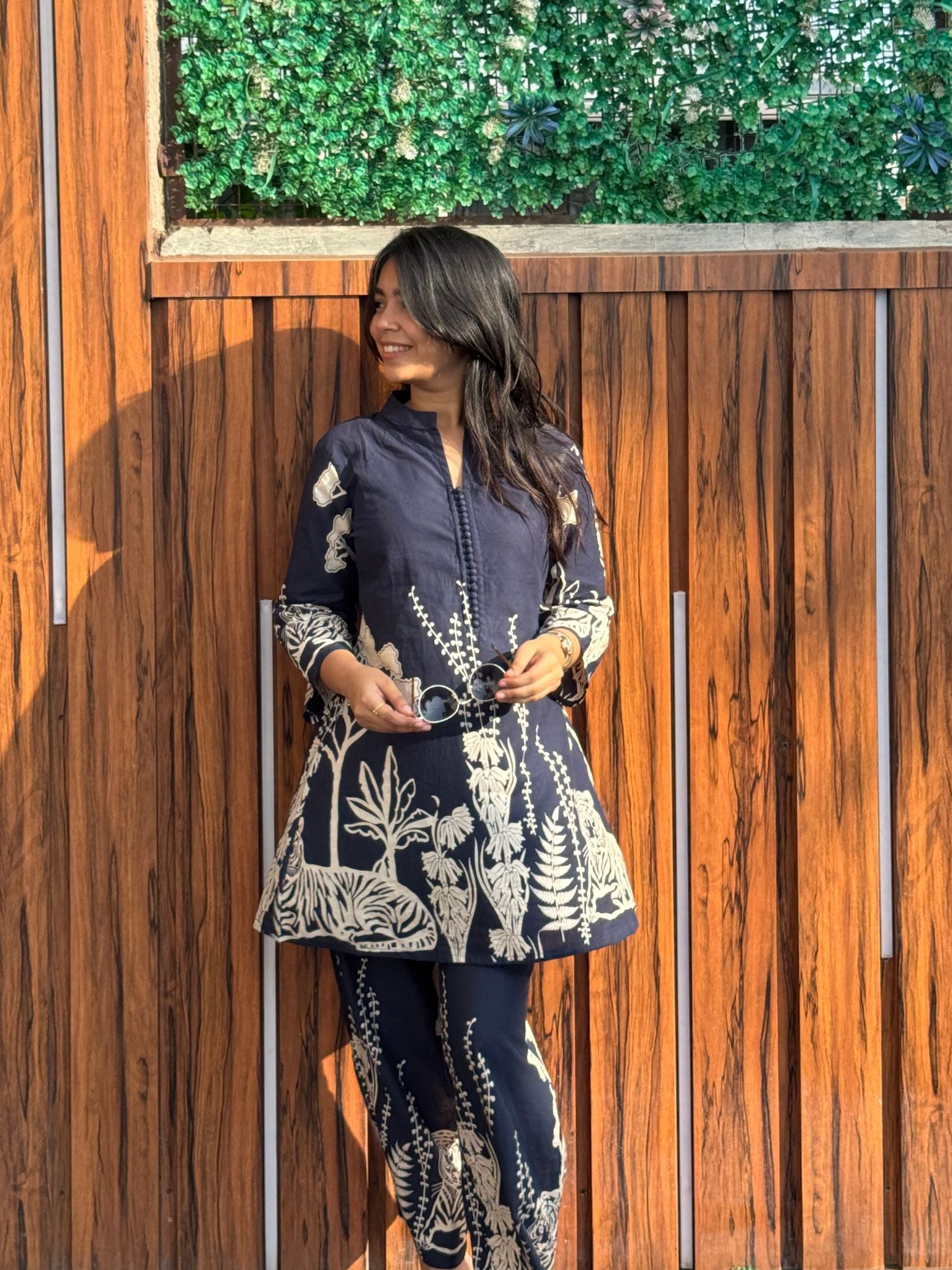 Blue Bagh Co-ord Set with Animal and Floral Prints