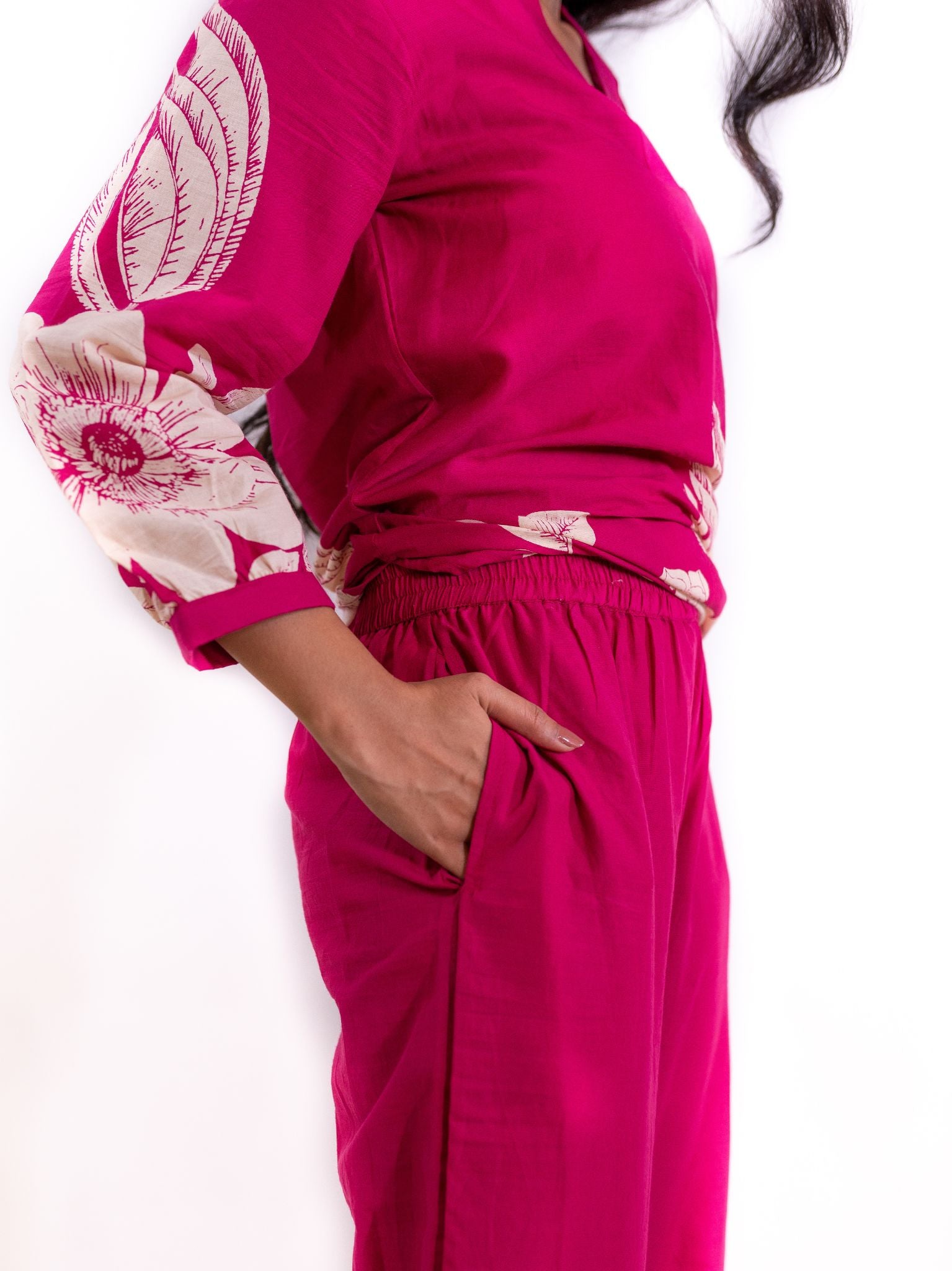 Pink Gulzar Co-ord Set with Bold Floral Motifs