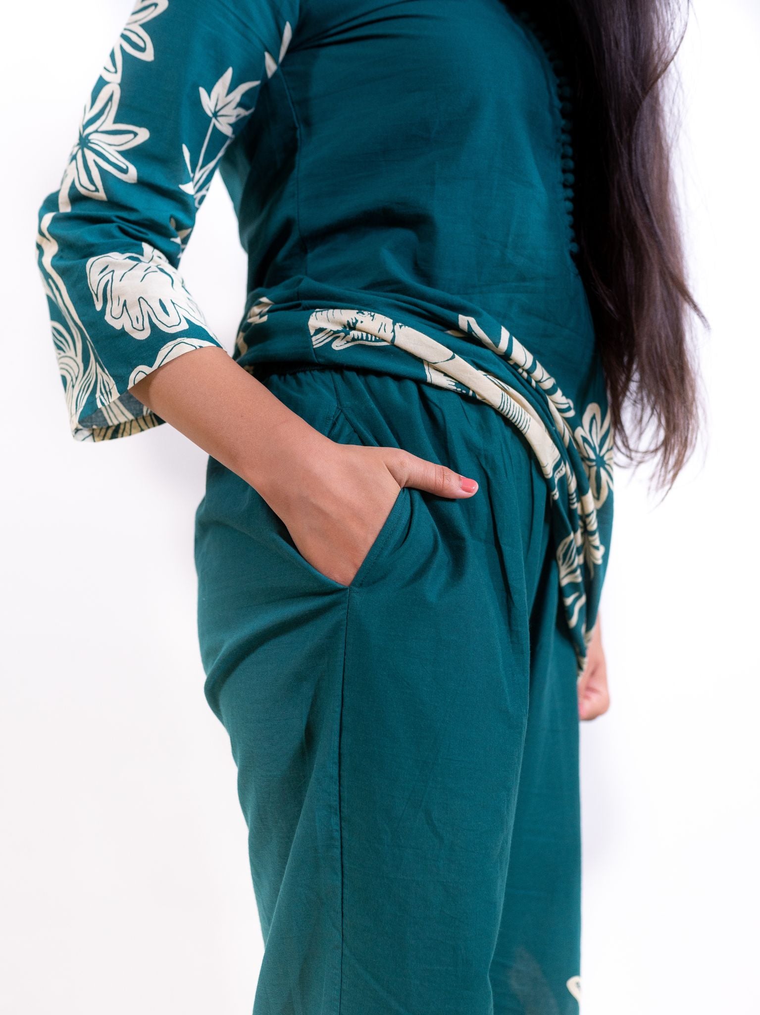 Teal Blue Hastin Co-ord Set with Elephant and Floral Prints