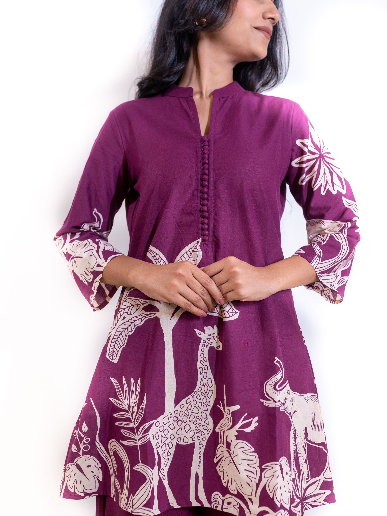 Purple Hastin Co-ord Set with Elephant and Floral Prints