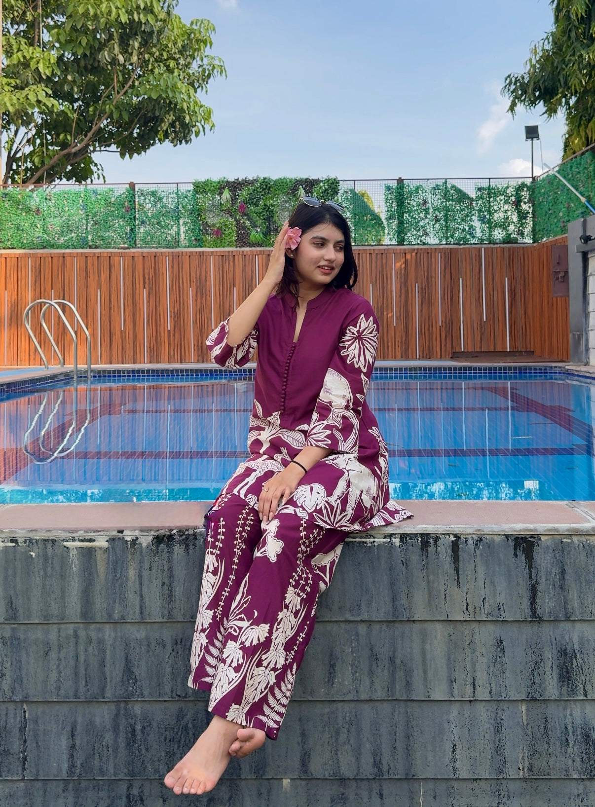 Purple Hastin Co-ord Set with Elephant and Floral Prints