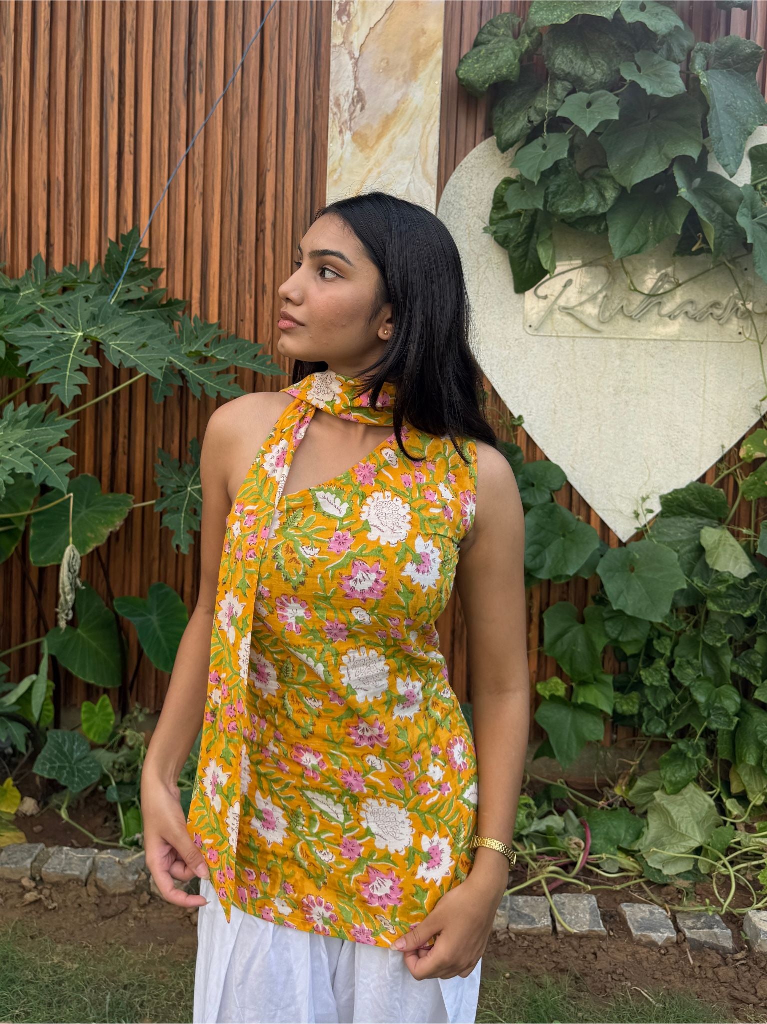 Yellow One Shoulder Designer Kurti with Contemporary Chic Appeal