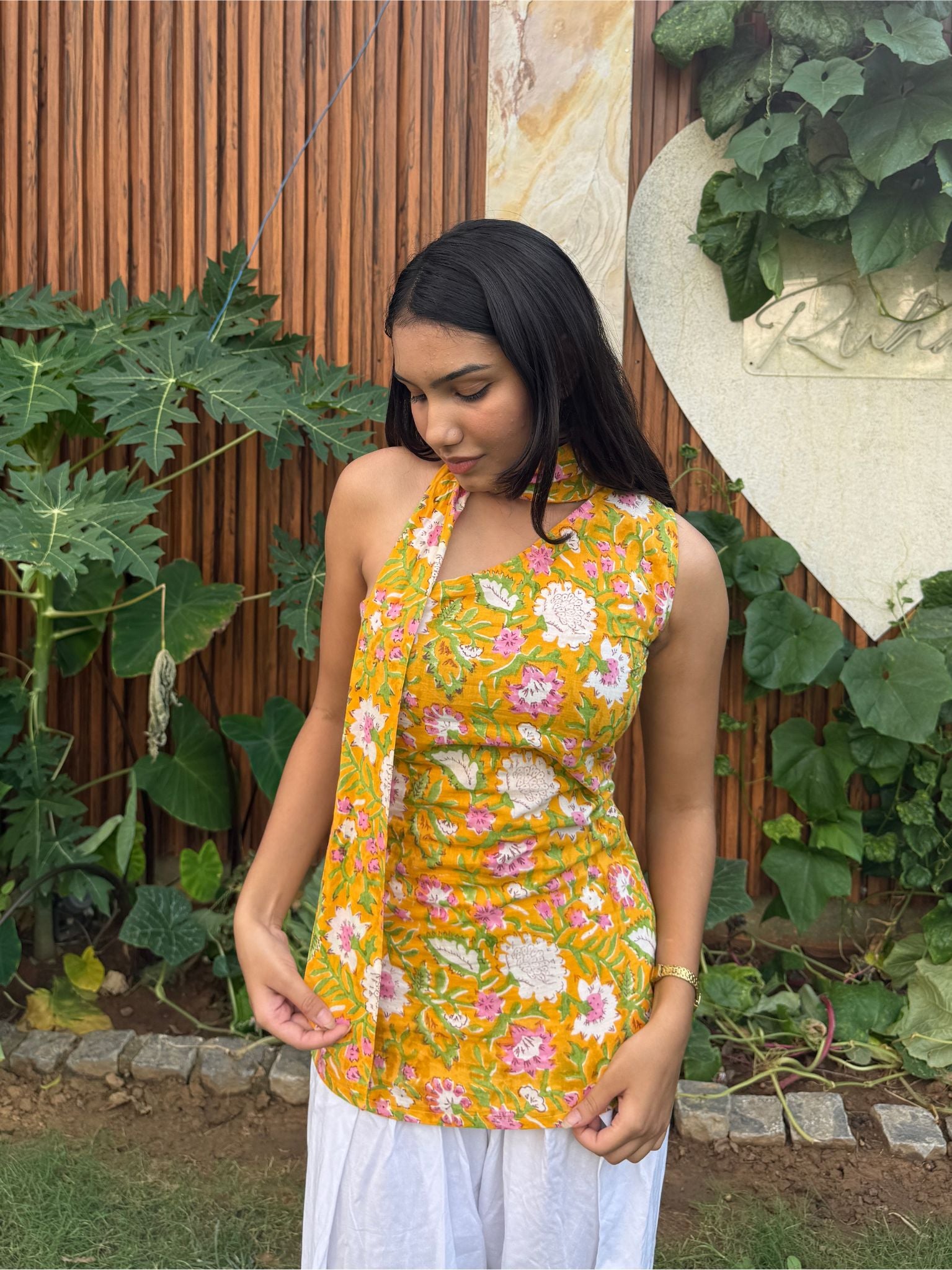 Yellow One Shoulder Designer Kurti with Contemporary Chic Appeal